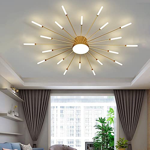 Liudefa 8321-20GOLD 42 Inch Led Ceiling Light Fixture,20 Lights Modern Ceiling Lights Flush Mount Chandelier Gold Indoor Lighting For Living Room,Bedroom,4000K 20W+12W Firework Deco Close To Ceiling Light thumb #8