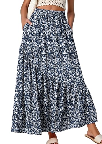 GRECERELLE Jupe longue d'été pour femme avec taille élastique, jupe trapèze fluide avec poches...