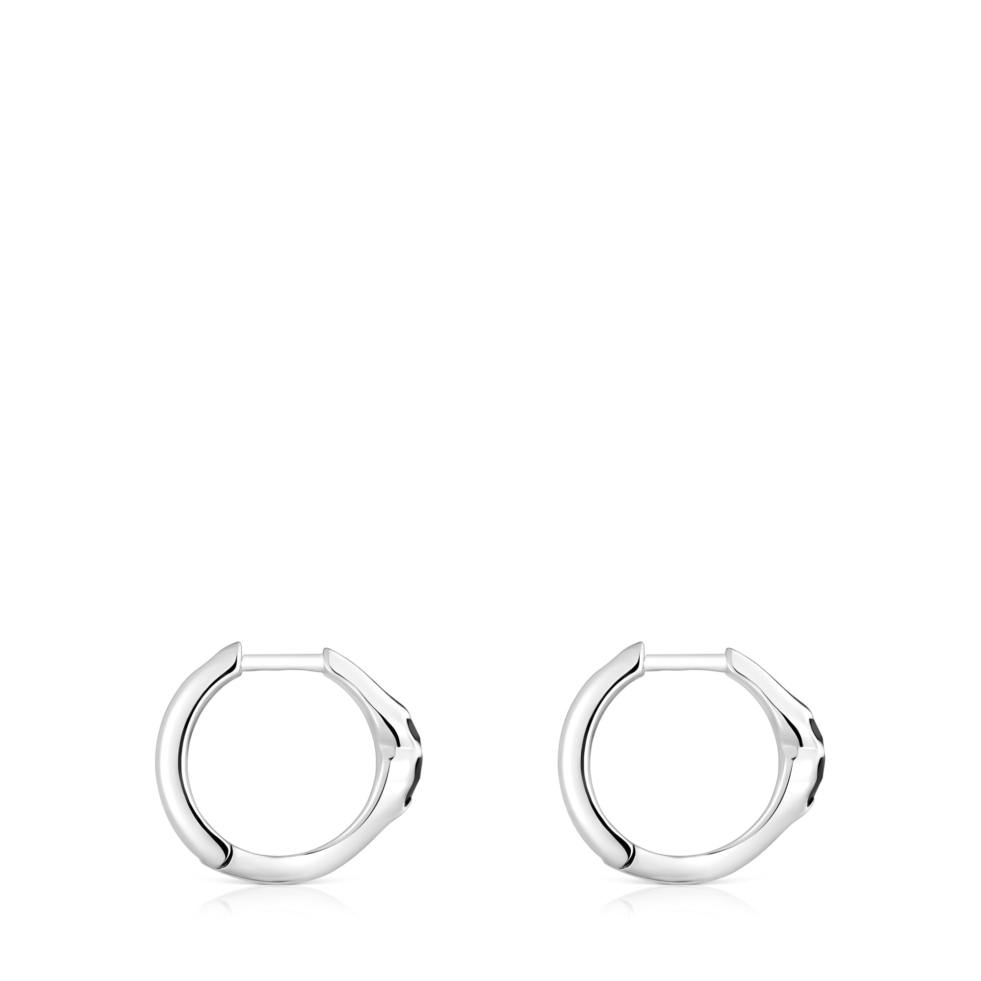 TOUS Pendientes de Aro de Plata de Primera Ley para Mujer con Motivo Oso en Ónix de 10mm, Colección Icon Color