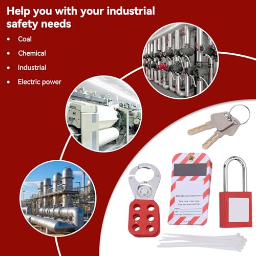 Image of Circuit Breaker Lockout Device Kit, Safty Padlock Loto Tags Hasps Set Electrical Lockout Tagout Kit Tag Hasp Safety Padlock Set Rustproof for Lock Out Tag Out Station