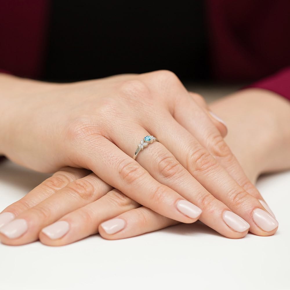 MARKO Weißgold Verlobungsring Damen Goldring mit 0.15 Karat Topas und 0.02 Karat Diamanten- Gold Verlobungsring - 14 K Gold 585 - Goldring für Frauen