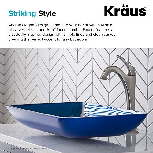 Kraus 22-Inch Rectangular Blue Glass Bathroom Vessel Sink And Spot Free Arlo Faucet Combo Set With Pop-Up Drain, Stainless Brushed Nickel C-Gvr-204-Re-1200Sfs #TOP5