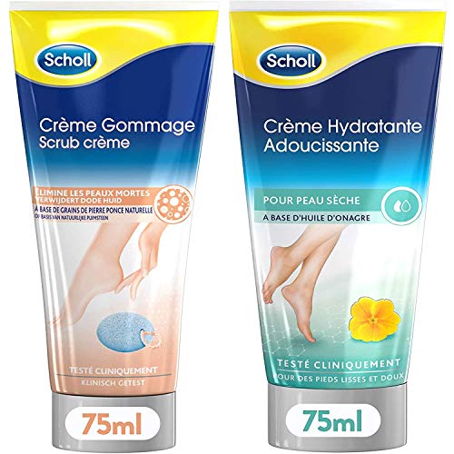 Scholl Crème Pieds Gommage - Crème Hydratante Adoucissante - Lot de 2 crèmes 75ml