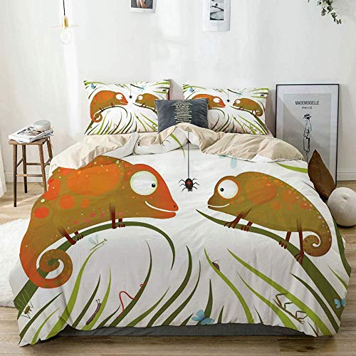 Juego de funda de edredón Beige Hungry Animals Grass Looking at Spider Insect World Illustration Worm Ladybug 1 funda de edredón y 2 fundas de almohada de microfibra ultrasuave de primera calidad para