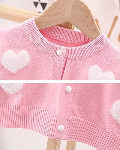 Girl's Cardigan Long Sleeve Winter Heart Colorful Rainbow Button Up Knit Sweater Coat for Kids Girl 2-7 Years3