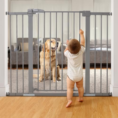 Image of Babelio Metal Auto Close Baby Gate,Extra Wide Pet Gate for The House and Doorways, Pressure Mounted Walk Thru Child Gate with Door (Gray, 36" Tall 29"-48" Wide)