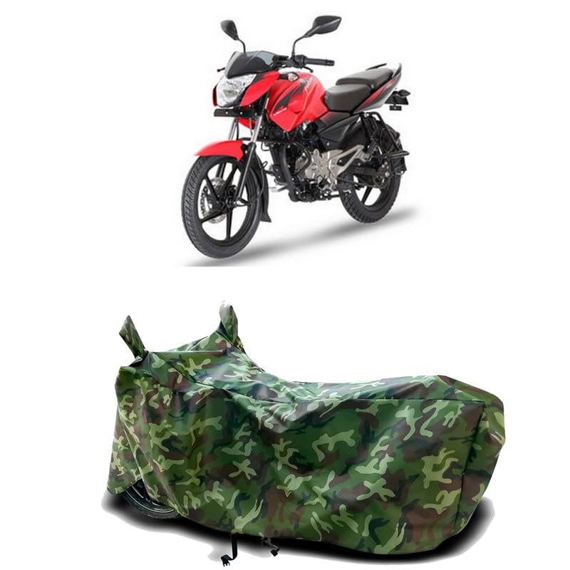 Image of DUFFEL-100% Heat Protection Two Wheeler Bike /Scooty Body Cover for Bajaj Pulsar 135 BS6 Water Resistance /UV-Rays /Birds Dropping /Scratchproof /Dust Proof /Waterproof[Green Jungle Print]
