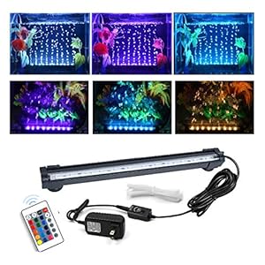 Aquarium air Bubble Light, RGB LED Fish Tank Light with 16 Colors 4 Modes, Remote Control IP68 Submersible LED Aquarium Lamp with for Turtle Tank, Betta, Shrimp(7.1inch Light Tube(with Remote))
