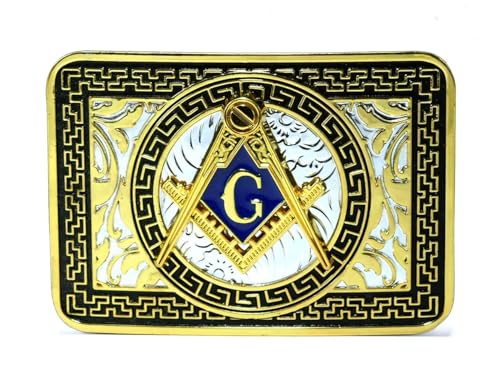 GURANSE Masons Emblem Belt Buckle With Golden Border Acanthus Flower Western Cowboy Style (Masons Emblem)