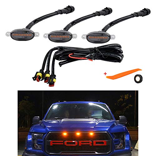 PIFOOG Car Lighting Accessory for Ford f150 Front Grille Light, Auto Amber LED Light Raptor Style Grille Lights Replacement for F-150 2017 2018 2019 2020 2021 2017-up 3 Packs (Front grille light)