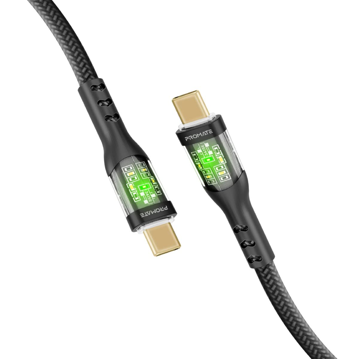 Promate TransLine-CC 60W PD Ultra-Fast USB-C Cable with Transparent Shells - 480Mbps Data Transfer, 4ft Nylon Braided Type C to Type C Cable for MacBook, Smartphone & Tablets (Black) (B0BWNLBG97) Amazon Price History, Amazon Price Tracker