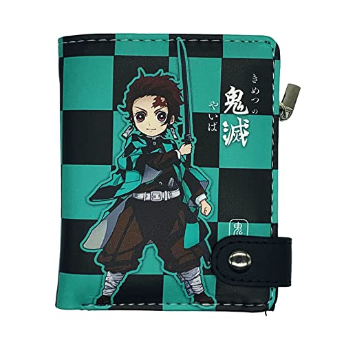 wopin Cartera de Demon Slayer para Niño, Cartera Anime Niño,Cartera Tanjiro,Monedero Niño,Cartera de Cuero de PU Plegable con Monedero Cremallera,11.8 * 9CM(Azul)