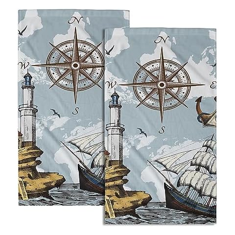 Vintage Nautical Compass Hand Towel Set Cover