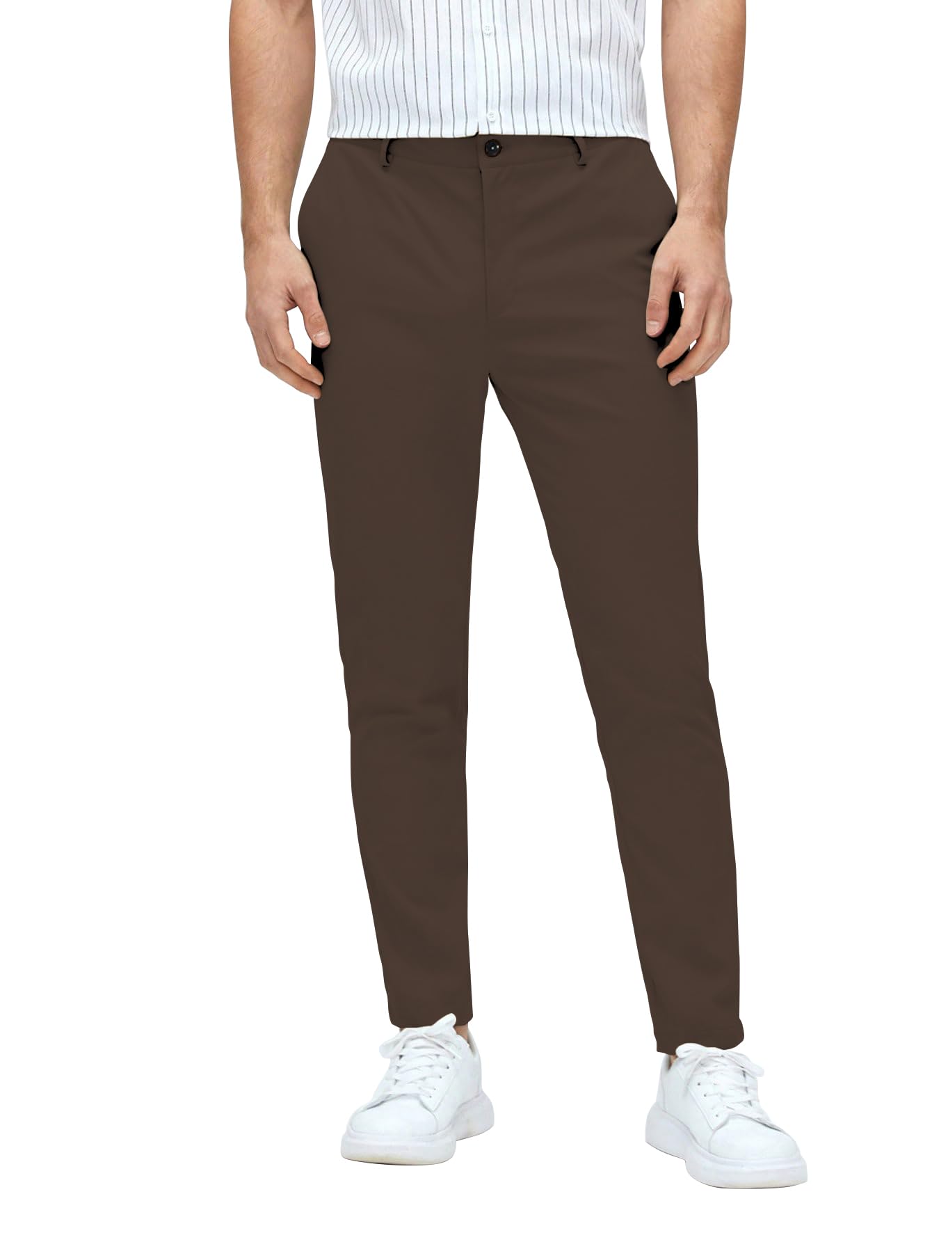 Men’s Classic Dress Pants with Side Pockets | Solid Tapered Suit Trousers, Business Formal Office Wear Regular Fit Pants, Stretchable Blend Slim Carrot Fit (Trouser 255)-image-17