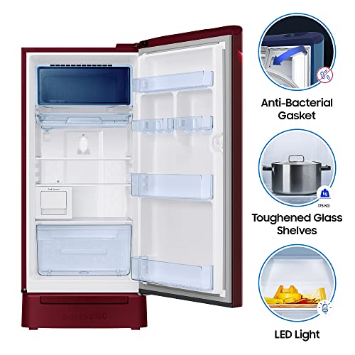 Image of Samsung 192 L 4 Star Inverter Direct Cool Single Door Refrigerator Appliance(RR21A2N2XRZ /HL, Midnight Blossom Red, Base Stand with Drawer, Digi Touch Cool, Curd Maestro)