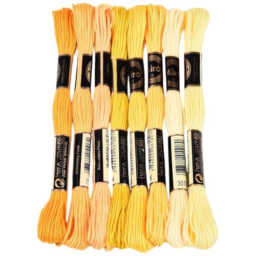 Image of 8 Skeins 70 Yards 6 Strands Yellow Embroidery Assorted Floss Threads Friendship Gradient Bracelet String Cross Stitch Thread Yarn Bulk Set for Sewing Bracelets Hand Making DIY Art Crafts
