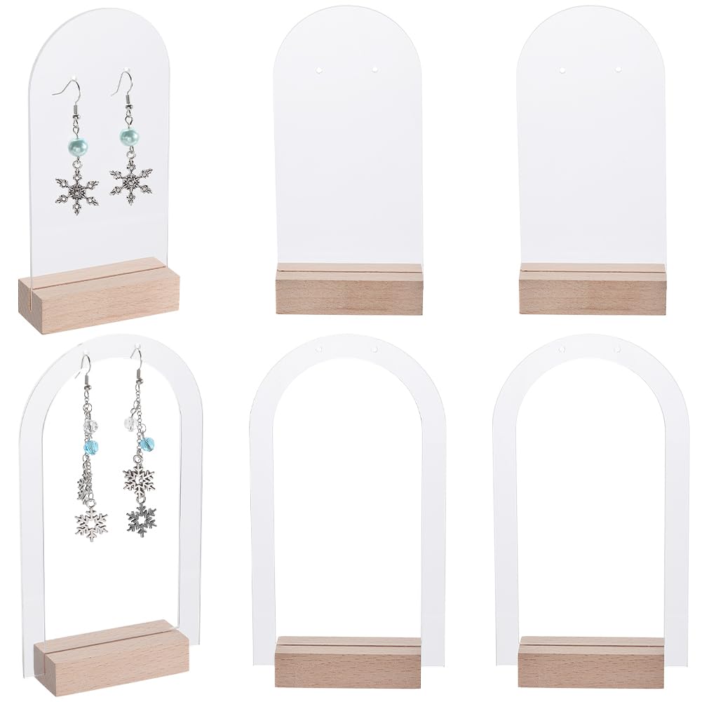 Présentoir boucles d'oreilles creux et transparent avec base bois naturelle et stable