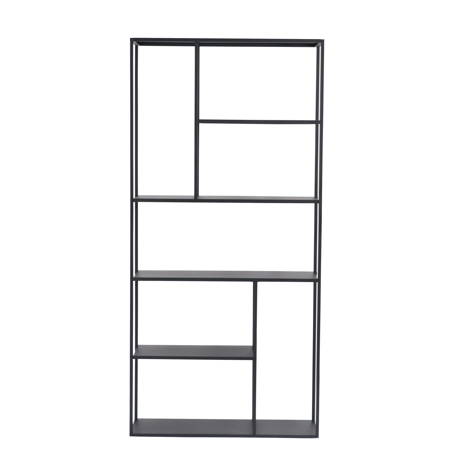 [en.casa] Półka podłogowa regał stalowy z 7 otwartymi przegródkami, mobilny, stojak w stylu przemysłowym 188 x 90 x 30 cm - czarny matowy