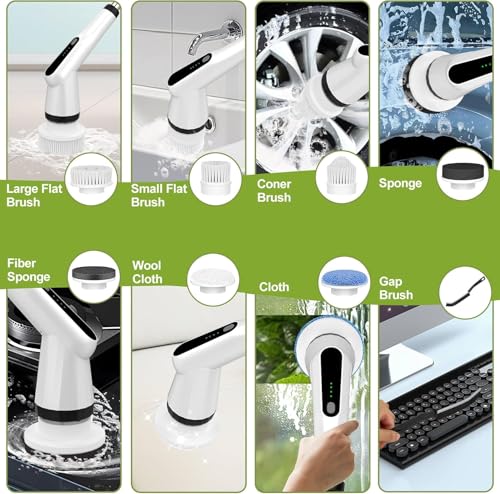 Image of WKY-Electric Spin Scrubber - Upgraded 10-in-1 IPX7 Waterproof Shower Scrubber, Retractable Handle & 2-Speed for Toilet, Bathroom, Bathtub, Tile Floors