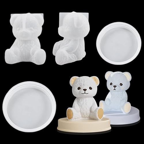Zayookey 2 moldes de resina de oso de peluche, molde de vela de animales de silicona, molde de fundición de resina epoxi de oso 3D para