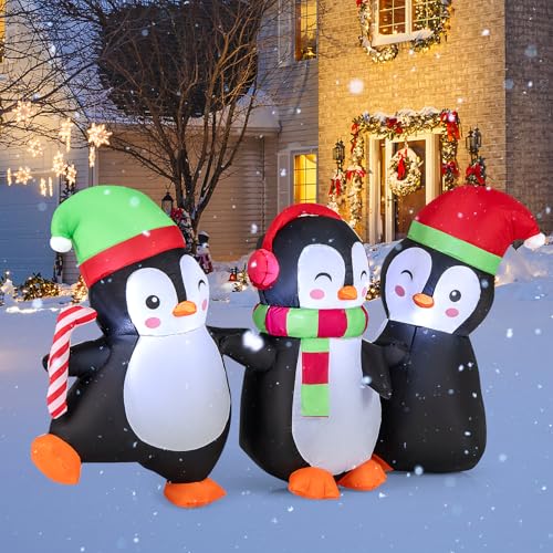 Tangkual Christmas Inflatable Penguins Family, Pre-Lit Festive Inflatable with Built-in LED Lights, Blow up Xmas Decoration for Living Room, Garden, Yard and Lawn