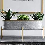 Oval 16 Inch Galvanized Planter, Farmhouse Decor Succulent Planter, Rustic Metal Pot with Gold...