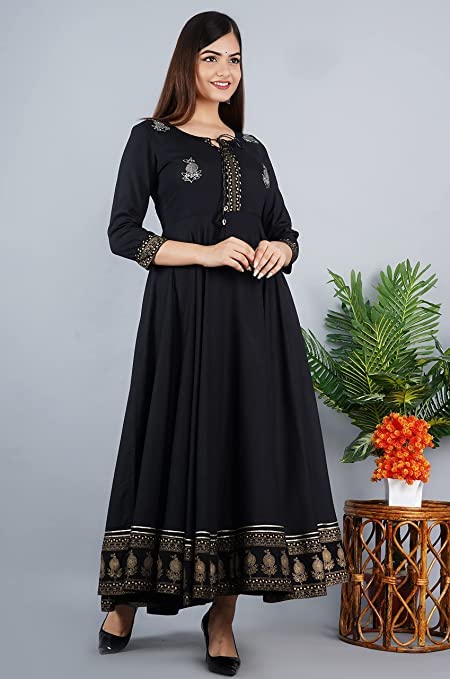Image of JAYROSH Women's Embroidered Rayon Anarkali Kurta Gown | Flared Kurti for Women & Girls