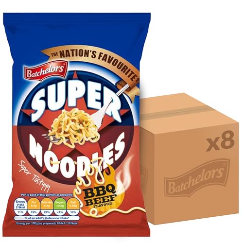 Batchelors Super Noodles Tasty BBQ Beef Flavour, Instant Snack Ready in 4 Minutes, 90 g Packet (Pack Of 8)
