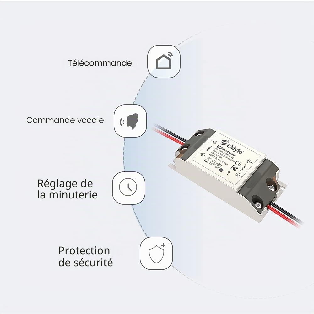 eMylo Commutateur WiFi intelligent Interrupteur d'éclairage WiFi universel Smart Home DIY Module de relais sans fil Télécommande Minuterie Commande vocale avec Alexa, Google Home Via Android IOS 5Pack
