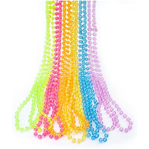 GiftExpress 12 pack of 33" Mardi Gras Beads Necklace Multicolor, AB Beads Glitter Plastic Necklace, Mardi Gras Throws, St Patricks's Day Beads, Party Beads Costume Necklaces, Plastic Cover