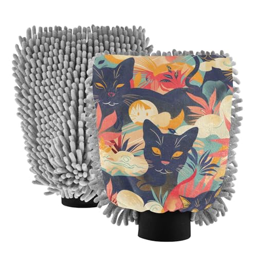 IOACIY Absorbent Microfiber Car Wash Drying Mitts, 2 Pack, Scratch-Free & Lint-Free, Rich Foam, Highly Absorbent, Double Sided, Wash Mitt Perfect for Car Washing, M, Cat (35)