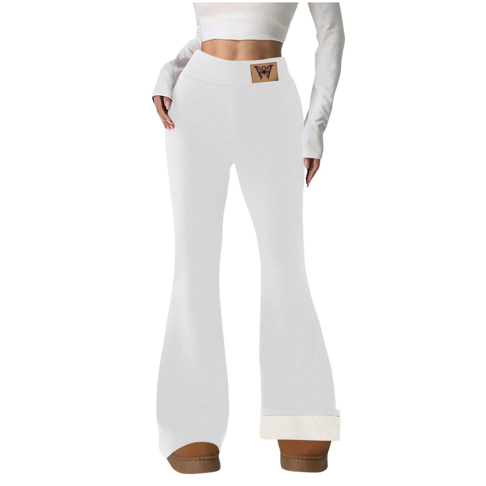 Fleece Lined Pants Women Winter Thermal Warm Flare Leggings Comfy Soft High Waisted Yoga Pants with Pockets