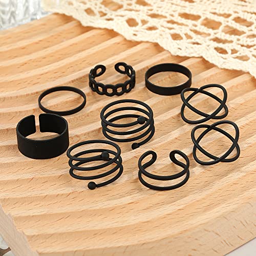 Black Knuckle Rings Set for Women Vintage Stackable Midi Rings Boho Crystal Pearl Sea Wave Finger Ring Pack2