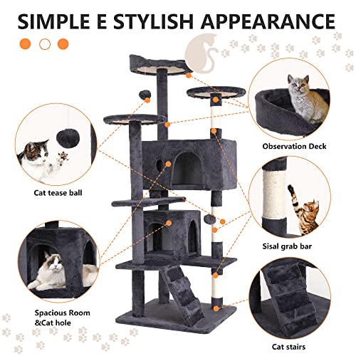 Image of BestPet | 54 inch Cat Tree Tower | Ashy | Sturdy Multi-Level Cat Tree