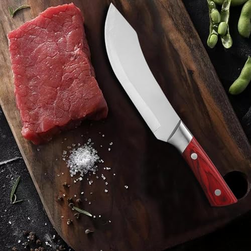 Image of Chef Knife with Leather Sheath, Full Tang Kitchen Knife with Ergonomic Wooden Handle, Multipurpose Stainless Steel Blade for Cutting Meat, Vegetables, Fruits (Kitchen Knife)