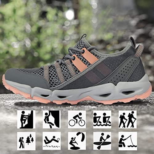 Auzons Womens Water Hiking Shoes Light Travel Quick Dry Mesh Outdoor Non-Slip Sneakers Aqua Shoes Pink Size 6 #TOP2