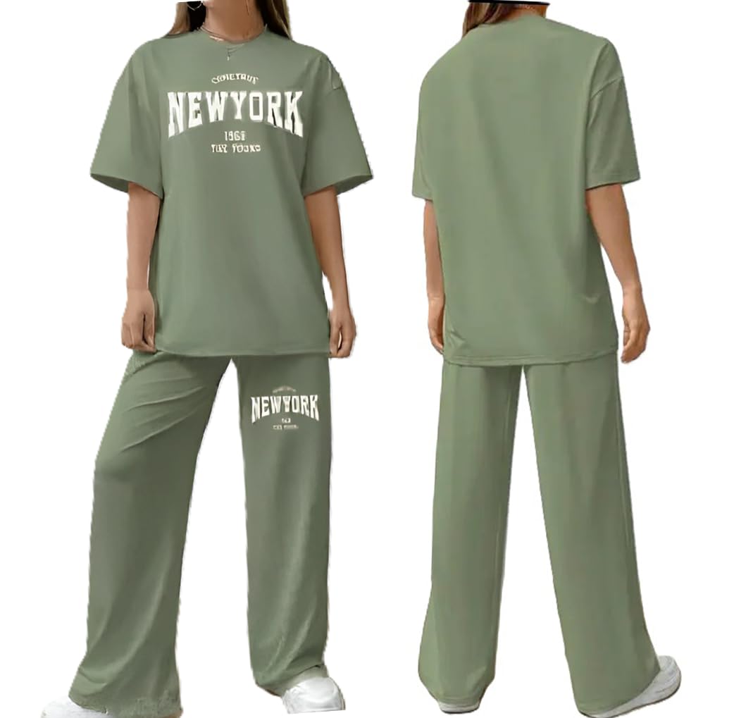 my swag Women's New York Graphic Loungewear Set, Cotton Short Sleeve T-Shirt and Pants-picture-17