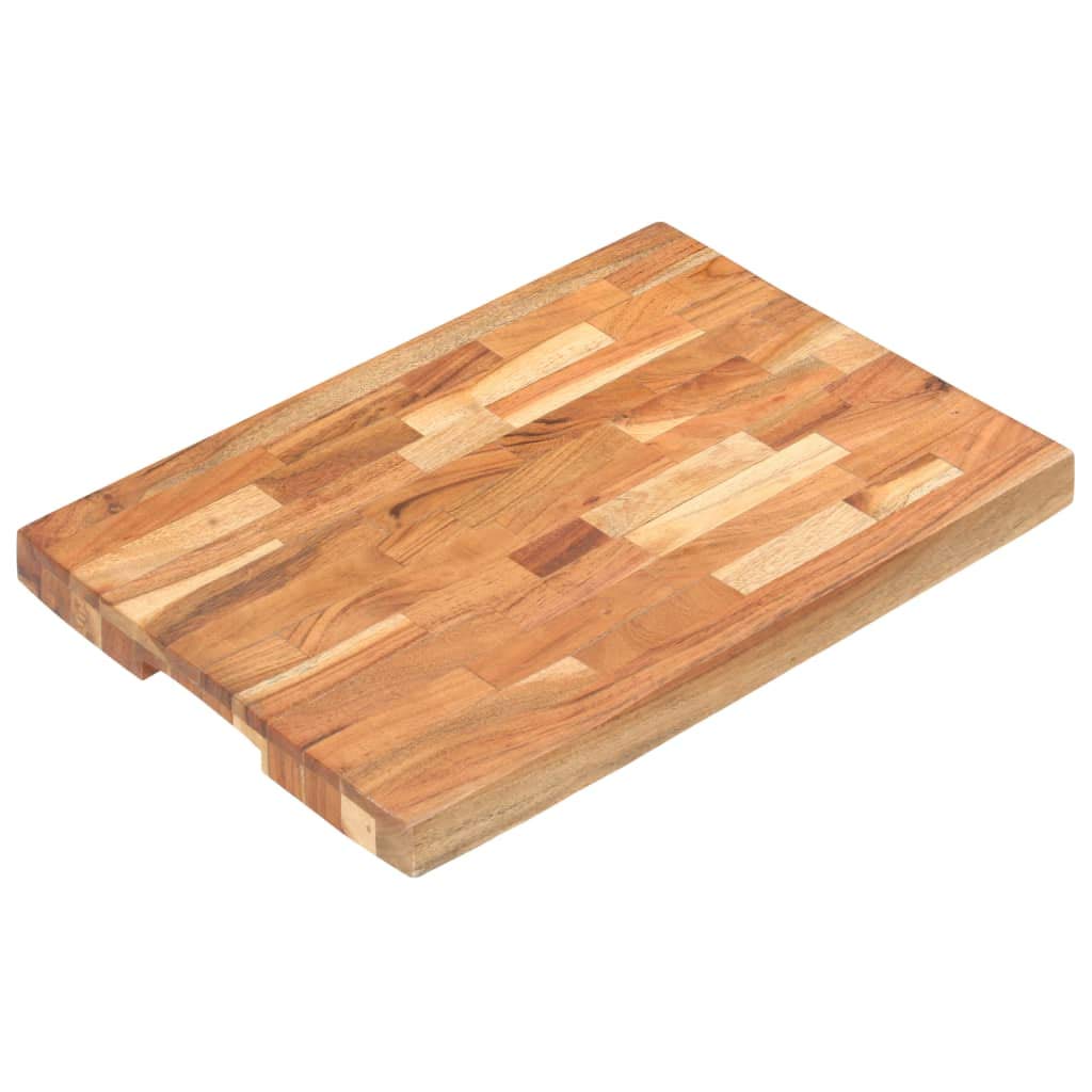 Bloque de madera maciza de acacia, 50 x 35 x 4 cm, tabla de cortar, tabla de cortar, tabla de servir con ranura para zumo para cocina, barbacoa y encimera
