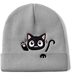 Cat Beanie Hats for Women Cute Cat Lovers Gifts Women's Winter Animal Knitted Hats for Girls (US, Alpha, One Size, Grey)