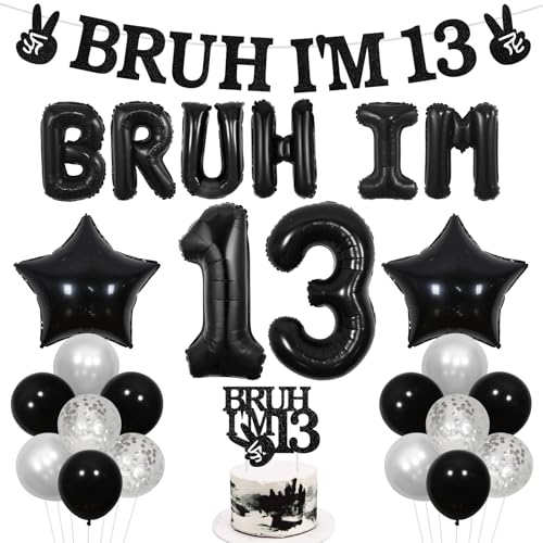 Décoration anniversaire 13 ans Bruh I'm 13 avec bannière ballons et topper