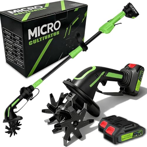 iToolMax 24V 2-in-1 Cordless Tiller Cultivator & Electric Handheld Tiller 4 Depth x 4 Width 51 Extension Rod 235 RPM Lightweight Electric Garden Tiller with 2x1500mAh Batteries & Charger
