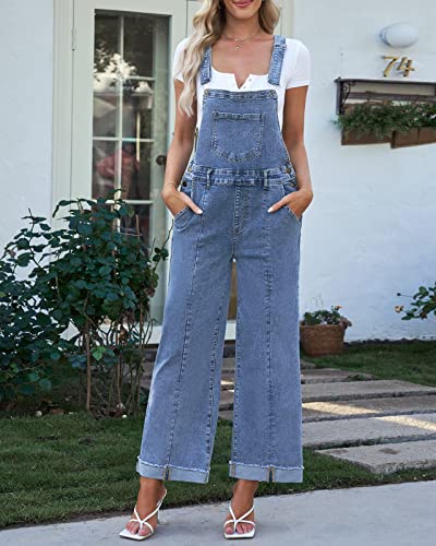 Vetinee Womens Overalls Baggy Jumpsuit Casual Jeans Overalls Women Oversized Overalls For Women Wide Leg Denim Jumpsuit Soft Sky Blue Size Small Size 4 Size 6 thumb #6