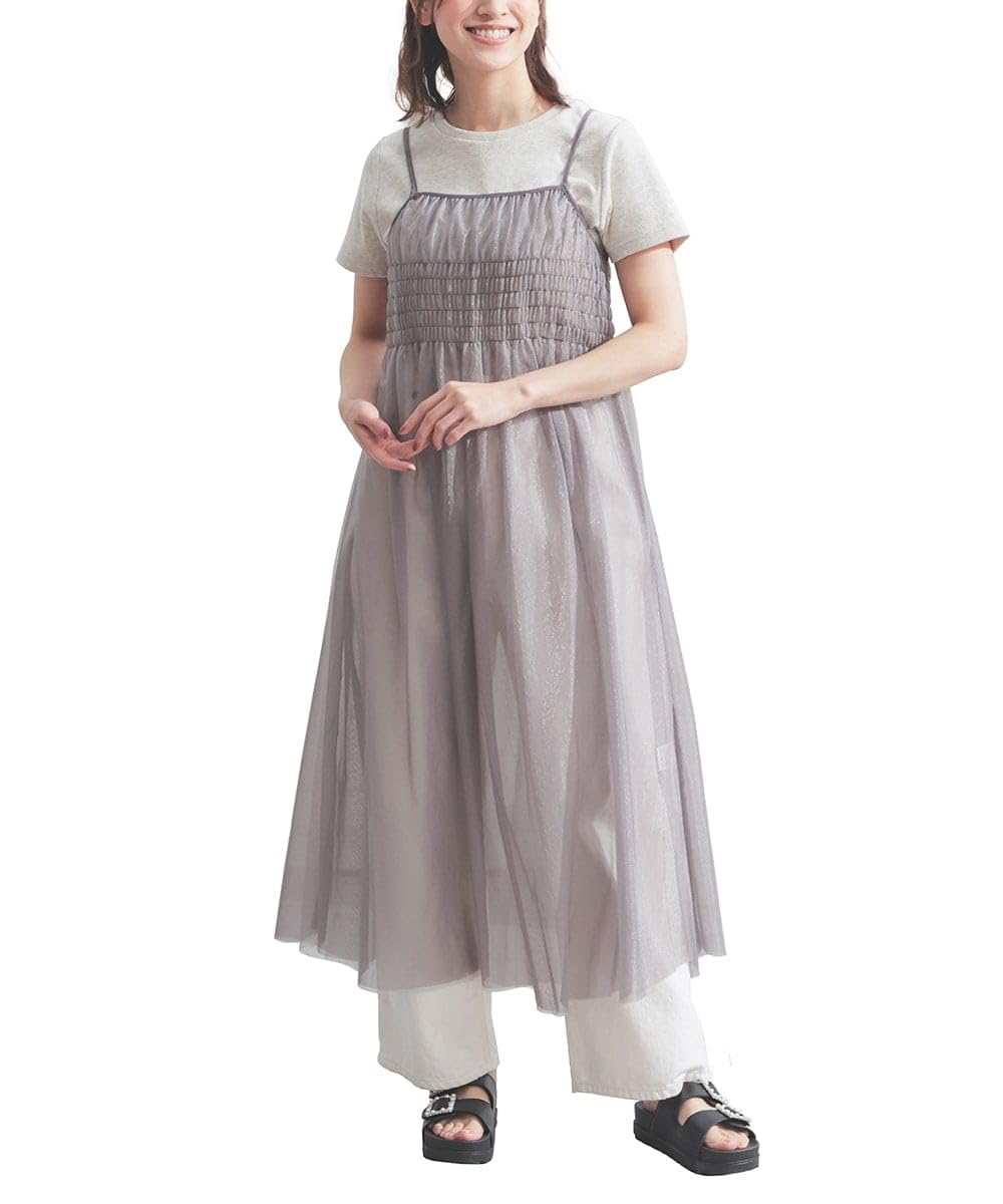 Amazon.co.jp: [ハニーズ] ワンピース ノースリーブ ロング丈 チュール
