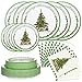 Yungyan クリスマスパーティー用品 クリスマスツリーペーパー食器セット 紙皿50枚 デザートプレート50枚 ナプキン50枚 パーティーデコレーション用 50客