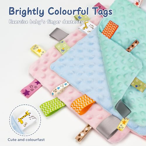 Image of ZIGJOY Baby Tag Security Blanket, Soft Lovies for Babies, Baby Comforter,10 inchX10 inch, Pink