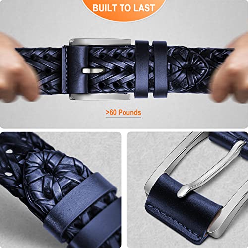Image of BULLIANT Mens Leather Braided Woven Golf Belts Holeless 1 3 /8 inch-Gift Boxed