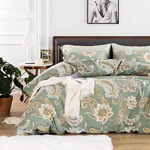 Yuheguoji YHGJ2020617K419Z Paisley Duvet Cover Queen 100% Cotton Green Floral Duvet Cover 3 Pcs Set 1 Beige Bohemian Damask Duvet Cover thumb #1