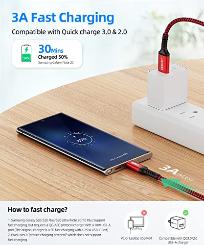 Sunguy 10Gbps Usb C 3.1 Gen 2 Cable, 1.5Ft Usb A To C Nylon Braided 3A Fast Charging & Data Transfer Android Auto Type C Cable Compatible With Galaxy S21 S20 S10 S10E Note 20, Pixel 6 5 (Red) #TOP4