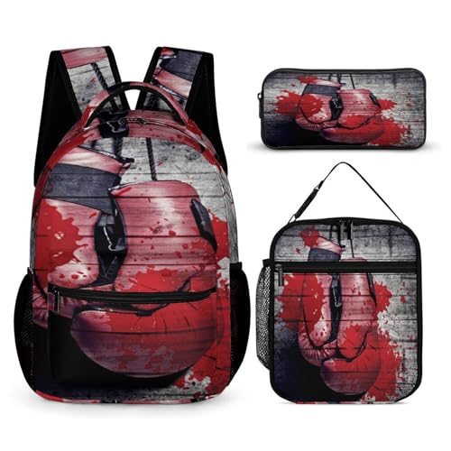 Vintage Wooden Board Boxing Gloves Bags Set Backpack For Work Hiking Lunch Bag Travel Unisex Bags