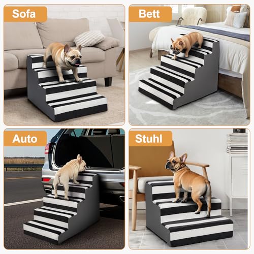 Pawk Hundetreppe Haustiertreppe, fürs mit abnehmbarem Bezug, 3 Stufen hochdichtem Schaumstoff für kleine Hunde und Katzen, rutschfeste Hunderampe mit Reißverschlussfunktion, 45 x 45 x 34 cm